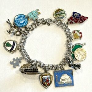 Vintage Sterling Silver Double Link Charm Bracelet With Charms New York Maine
